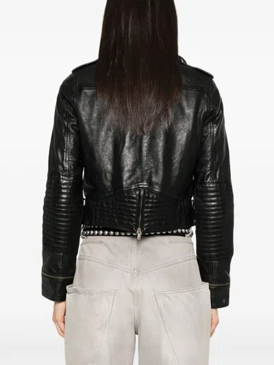 Golden Goose Shiny Black Sheepskin Biker Jacket With Sturdy Zip In Black