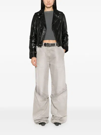 Golden Goose Shiny Black Sheepskin Biker Jacket With Sturdy Zip In Black