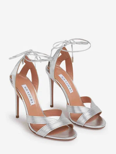 Aquazzura Metallic Effect Ankle Strap Sandals In Silver
