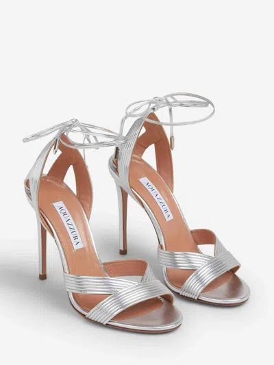 Aquazzura Metallic Effect Ankle Strap Sandals In Silver