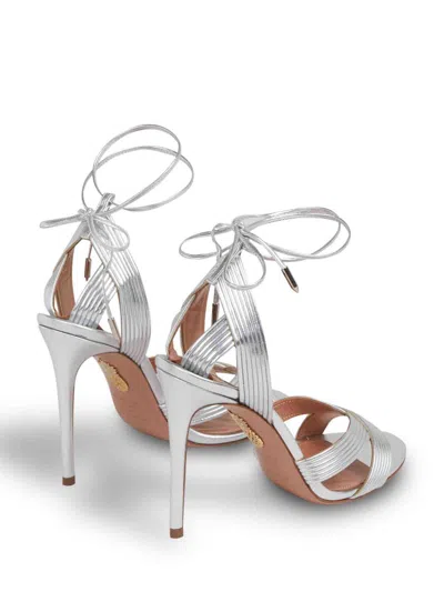 Aquazzura Metallic Effect Ankle Strap Sandals In Silver