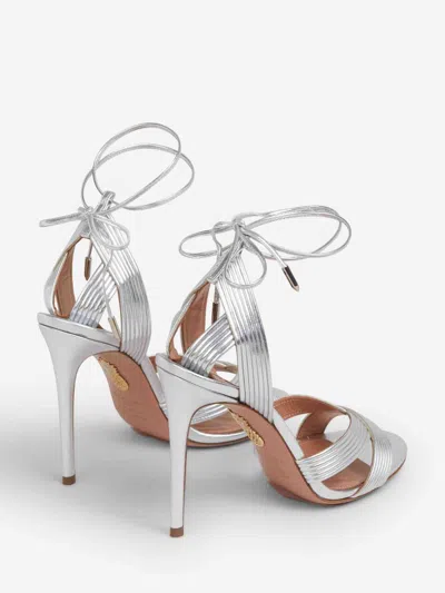 Aquazzura Metallic Effect Ankle Strap Sandals In Silver