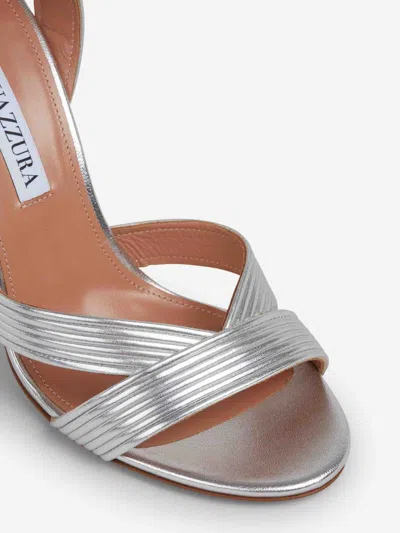 Aquazzura Metallic Effect Ankle Strap Sandals In Silver