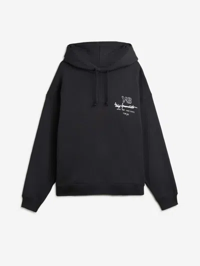 Y-3 Graphic-print Black Cotton Hoodie With Drawstring Hood In Black