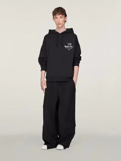 Y-3 Graphic-print Black Cotton Hoodie With Drawstring Hood In Black