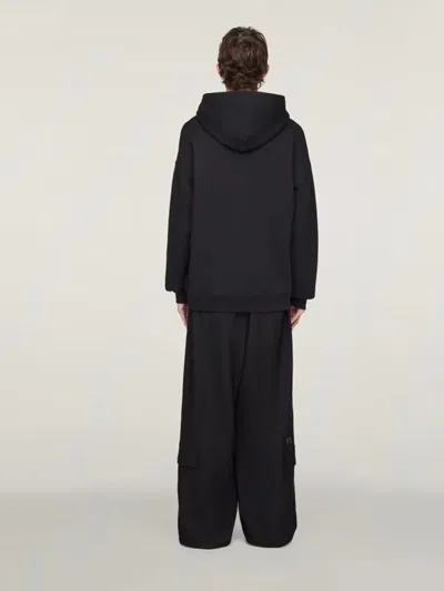 Y-3 Graphic-print Black Cotton Hoodie With Drawstring Hood In Black