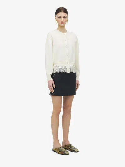 Alexander Mcqueen Lace-trimmed Distressed Wool And Cashmere-blend Cardigan In Neutral