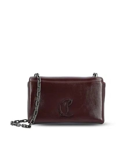 Christian Louboutin Loubi54 Embellished Crinkled Patent-leather Shoulder Bag In Burgundy