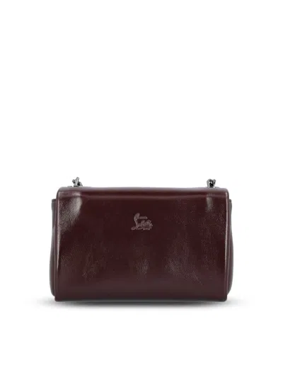 Christian Louboutin Loubi54 Embellished Crinkled Patent-leather Shoulder Bag In Burgundy