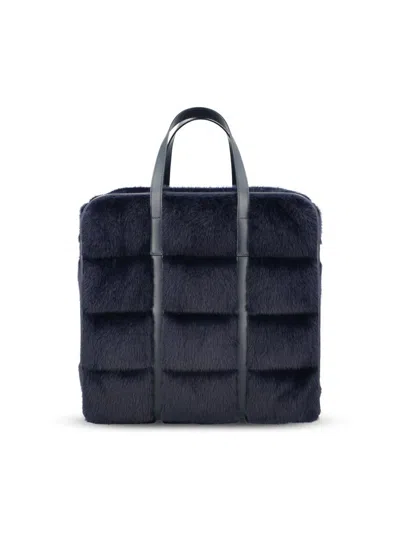 Herno Medium Quilted Faux-fur Tote Bag In Blue