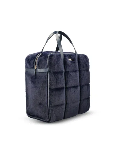 Herno Medium Quilted Faux-fur Tote Bag In Blue