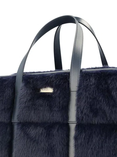 Herno Medium Quilted Faux-fur Tote Bag In Blue