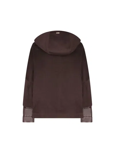 Herno Women Hood In Pure Cashmere And Ultralight Nylon In Brown