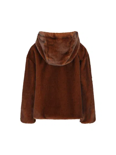Herno Faux Fur Drawstring Hooded Bomber Jacket In Brown