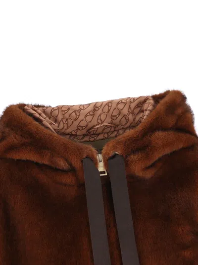 Herno Faux Fur Drawstring Hooded Bomber Jacket In Brown