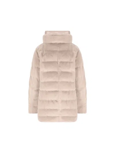 Herno Hooded Long Length Quilted Down Jacket In Neutral