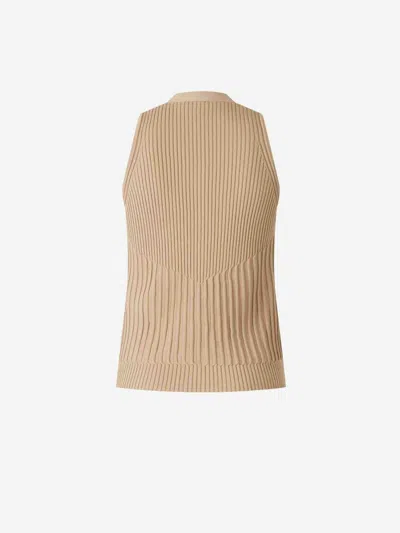Max Mara Cotton Yarn And Viscose Crepe Gilet In Brown
