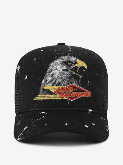 Amiri Paint-splattered Printed Padded Cotton-canvas And Mesh Trucker Cap In Black