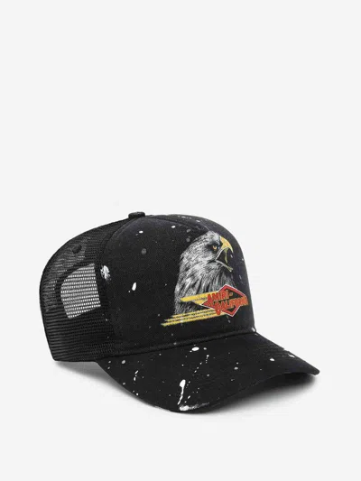 Amiri Paint-splattered Printed Padded Cotton-canvas And Mesh Trucker Cap In Black