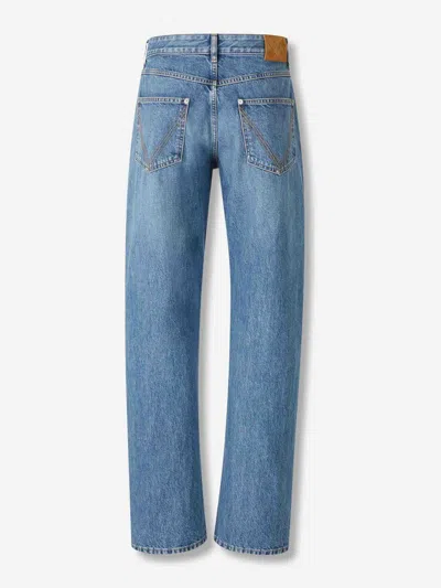 Bottega Veneta Straight Leg Denim Trousers Green Patch In Blue