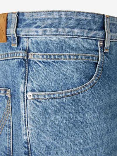 Bottega Veneta Straight Leg Denim Trousers Green Patch In Blue