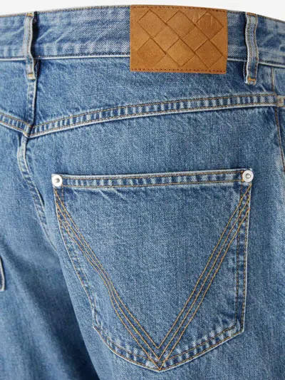 Bottega Veneta Straight Leg Denim Trousers Green Patch In Blue