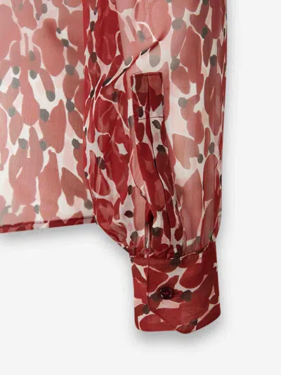 Saint Laurent Abstract-pattern Blouse In Red