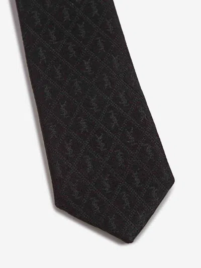 Saint Laurent Monogram Silk Tie In Black