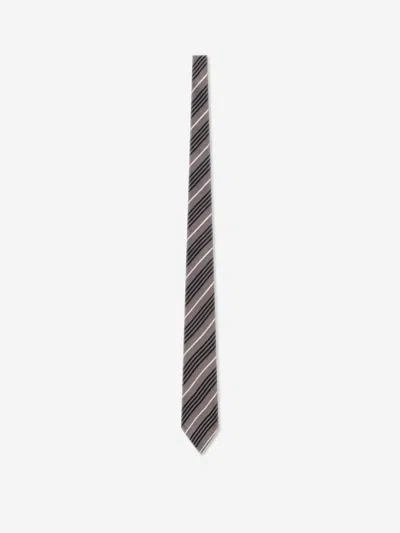 Saint Laurent Diagonal-striped Silk Tie In Gray