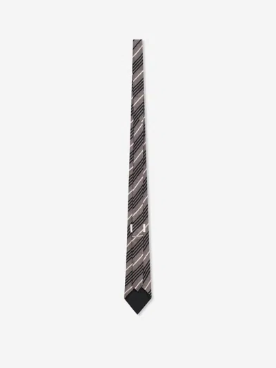 Saint Laurent Diagonal-striped Silk Tie In Gray