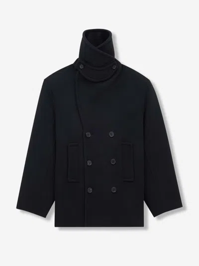 Saint Laurent Short Double-breasted Coat In Black