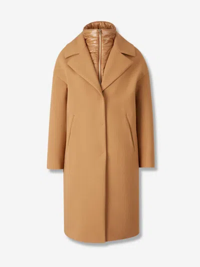 Herno Padded-collar Single-breasted Long Sleeved Coat In Brown