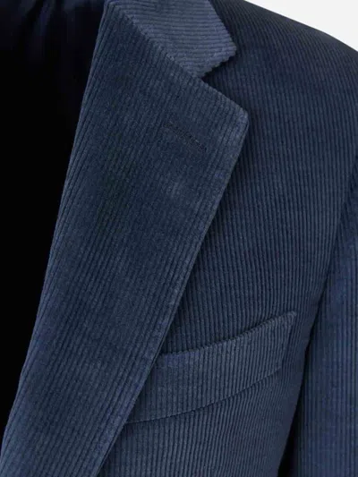 Canali Corduroy Two-button Blazer In Blue