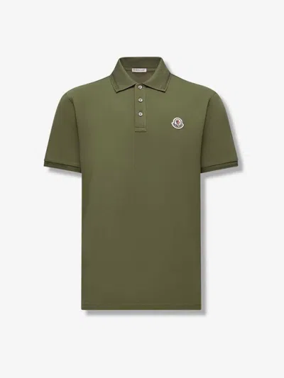 Moncler Embroidered Logo Cotton Piquet Polo Shirt In Green