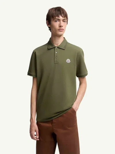 Moncler Embroidered Logo Cotton Piquet Polo Shirt In Green