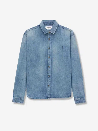 Saint Laurent Cassandre' Blue Cotton Shirt In Blue