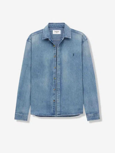Saint Laurent Cassandre' Blue Cotton Shirt In Blue