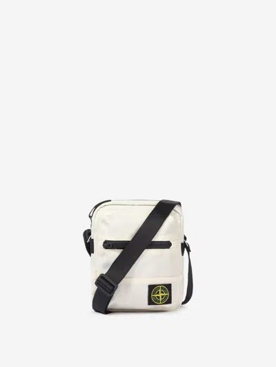 Stone Island Pouch Bag With Zip Compartments And Adjustable Strap In White