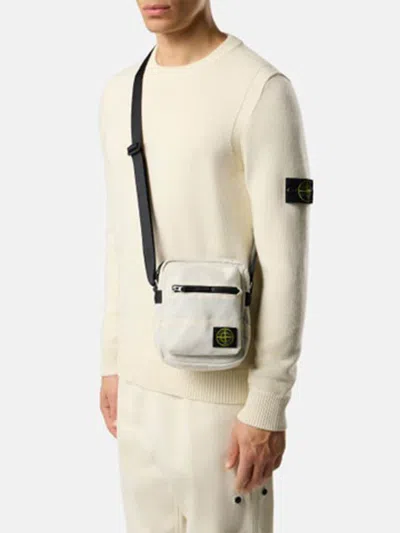 Stone Island Pouch Bag With Zip Compartments And Adjustable Strap In White