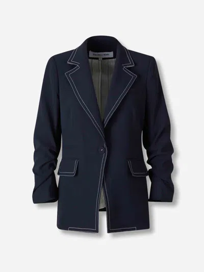 Veronica Beard Contrast-stitch Puff-sleeves Blazer In Blue