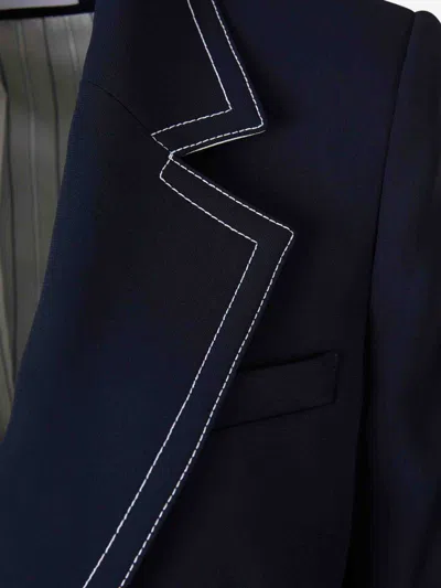 Veronica Beard Contrast-stitch Puff-sleeves Blazer In Blue
