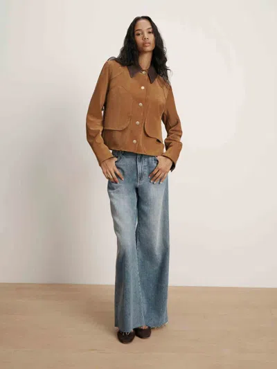 Veronica Beard Walters Leather Cropped Barn Jacket Whisky In Brown