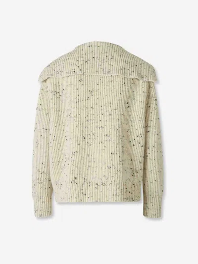 Bottega Veneta Ribbed Knit Sweater With Oversized Collar And Gold-tone Buttons In Green