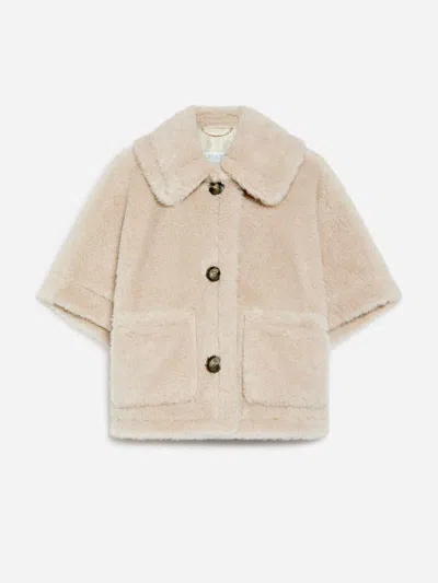 Max Mara Cape In Alpaca And Wool Teddy Fabric In White