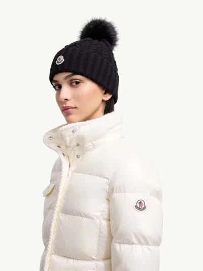 Moncler Cashmere Blend Beanie With Pom Pom In Black