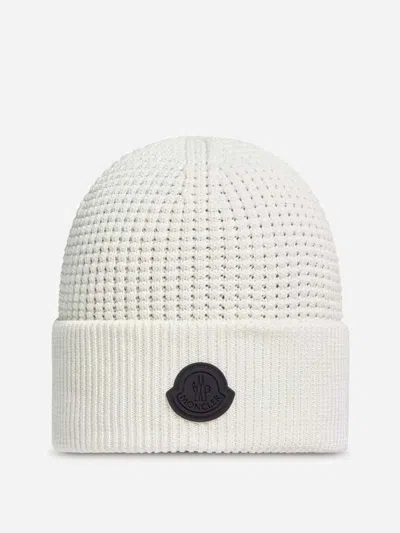 Moncler Textured Knit Hat With Folded Brim In White