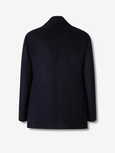 Brunello Cucinelli Navy Blue Double Flannel Caban Blazer In Black
