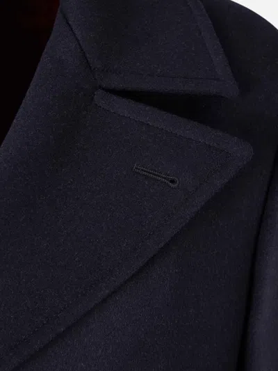 Brunello Cucinelli Navy Blue Double Flannel Caban Blazer In Black