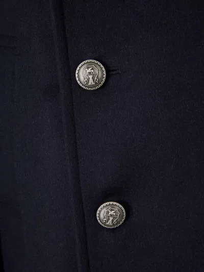 Brunello Cucinelli Navy Blue Double Flannel Caban Blazer In Black
