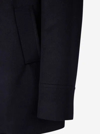 Brunello Cucinelli Navy Blue Double Flannel Caban Blazer In Black